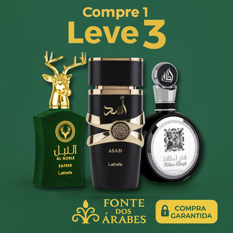 PROMOÇÃO COMPRE 1 LEVE 3 - Al Noble Safeer | Fakhar Silver | Lataffa Black - 100ml Cada | Masculino